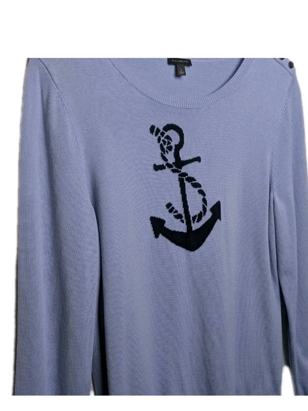 Talbots Nautical Crewneck Sweater Large with Navy Anchor